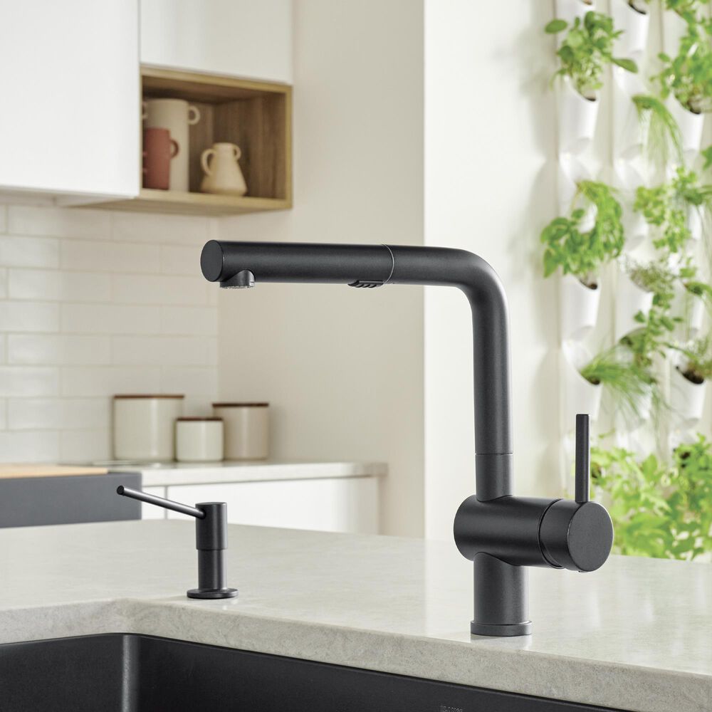 Blanco Linus 1.5 GPM Low-Arc Pull-Out Kitchen Faucet in Coal Black, , large