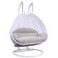Leisuremod 57" Patio 2-Seat Hanging Egg Swing Chair with Taupe Cushion in White, , large