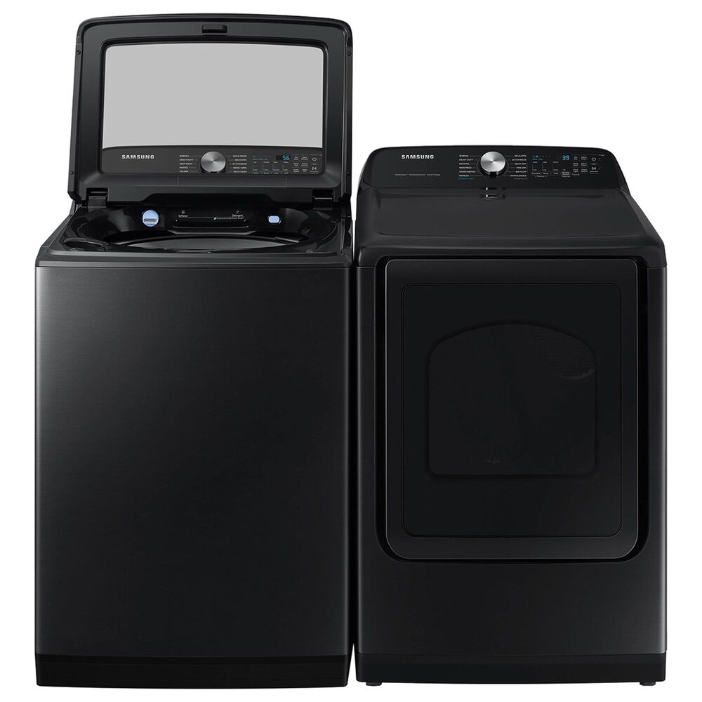 Samsung 5.2 Cu. Ft. Smart Top Load Impeller Washer and 7.4 Cu. Ft. Electric Dryer in Brushed Black, , large