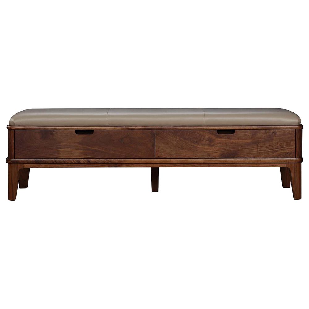 Stickley Furniture Walnut Grove Bench with Salvador Dove Leather Cushion in Walnut, , large