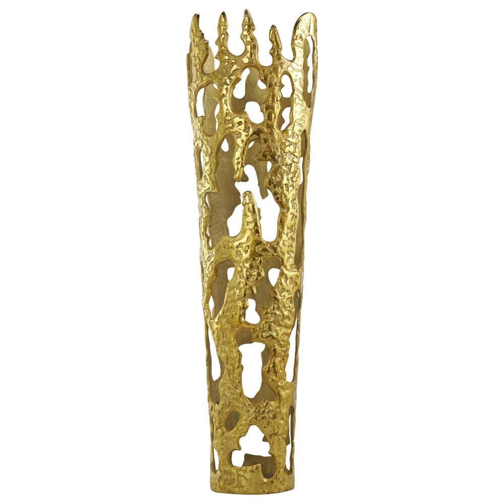Maple and Jade 9" Abstract Drip Decorative Vase with Melting Designed Body in Satin Gold, , large