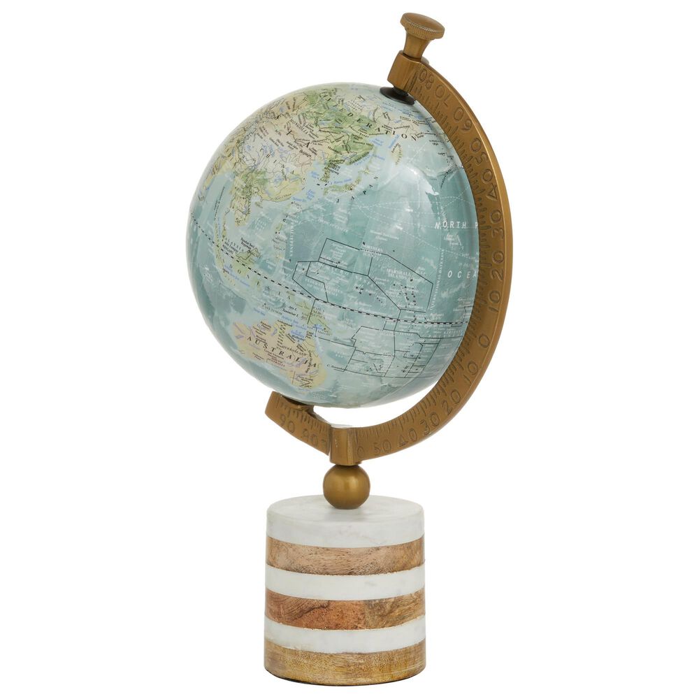 Maple and Jade 8&quot; x 16&quot; Globe in Turquoise, Green, Brass and Natural, , large