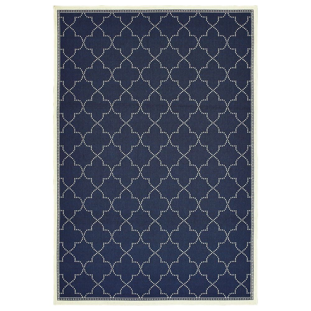 Oriental Weavers Marina Navy and Ivory 1"9" x 3"9" Indoor/Outdoor Area Rug, , large