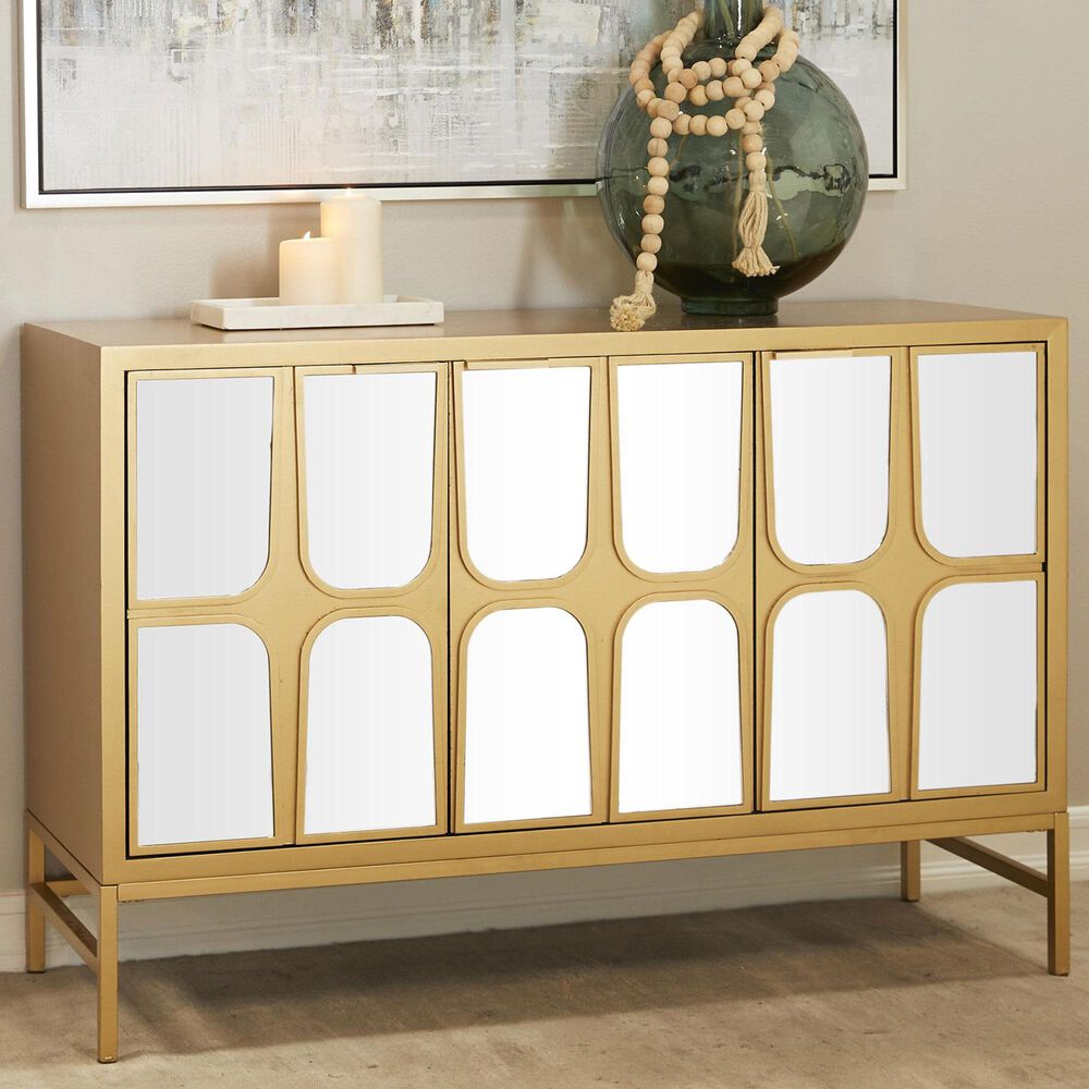 Maple and Jade 3-Door Room Cabinet with Mirrored Front in Gold, , large