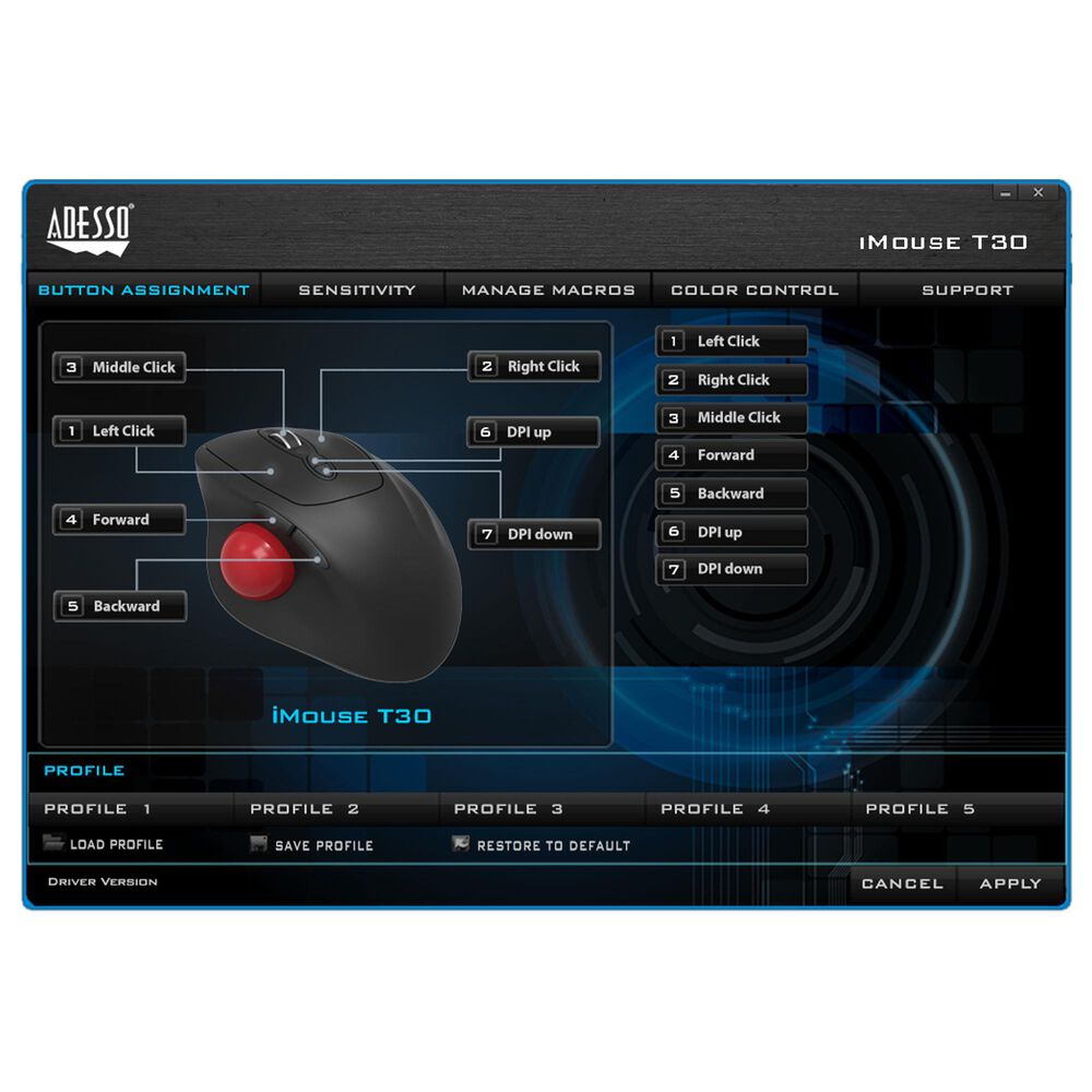 Adesso Wireless Programmable Ergonomic Trackball Mouse in Black, , large