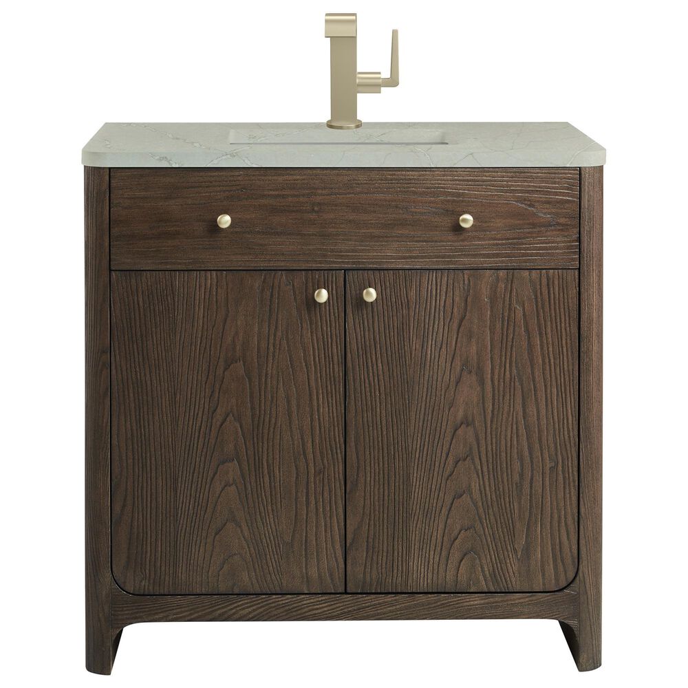 James Martin Vanities Gracyn 36&quot; Single Bathroom Vanity in Sable with 3 cm Victorian Silver Quartz Top and Rectangular Sink, , large