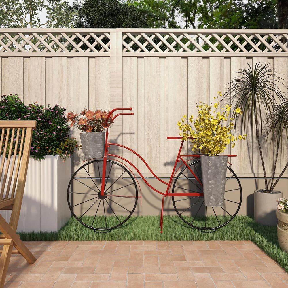 Maple and Jade Metal Bike Indoor/Outdoor Plant Stand in Red, Silver and Black, , large
