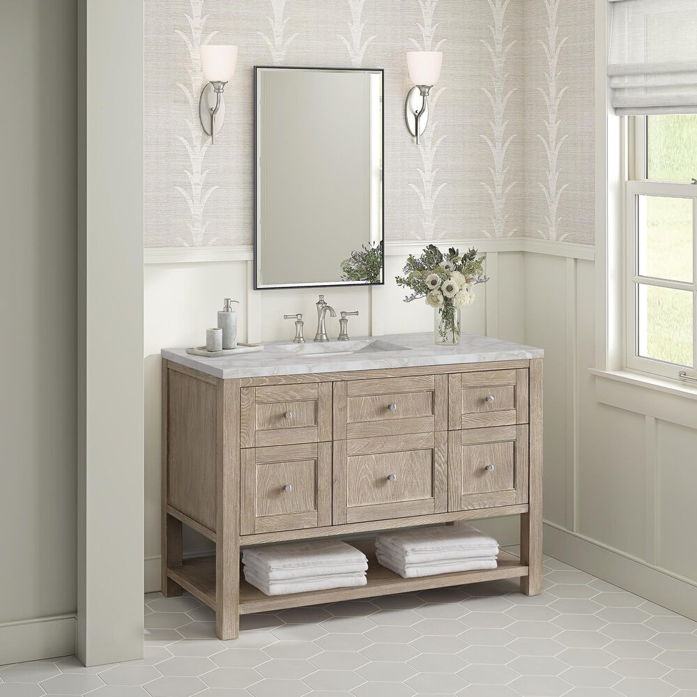 James Martin Vanities Breckenridge 48" Single Bathroom Vanity in Whitewashed Oak with 3 cm Eternal Jasmine Pearl Silestone Top, Rectangular Sink and FreePower Wireless Charger, , large