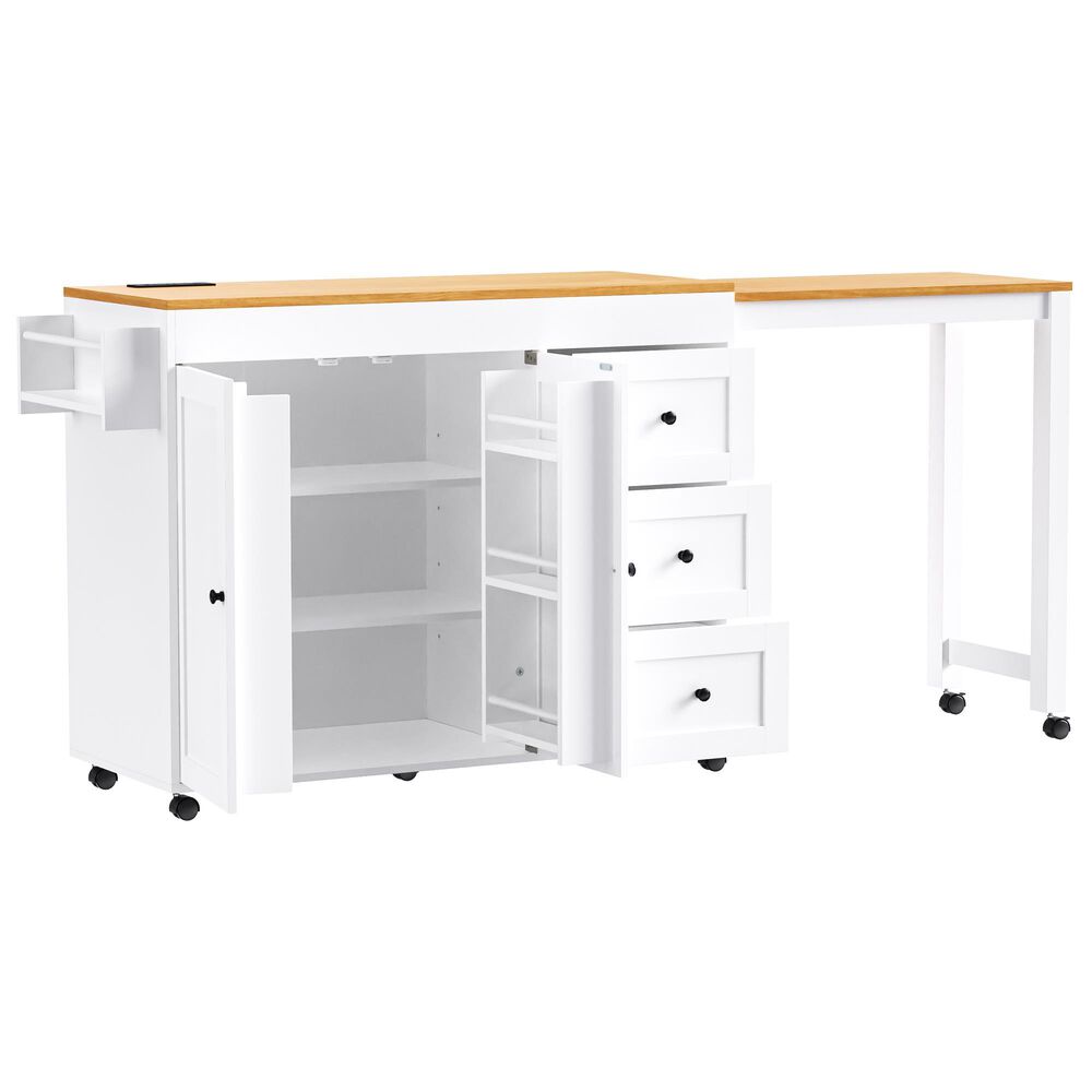 HOMLUX 74.8" Kitchen Island with Extendable Dining Table in White and Natural, , large