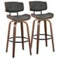 LumiSource Lombardi 30" Swivel Barstool with Grey Faux Leather Upholstery in Walnut and Black (Set of 2), , large