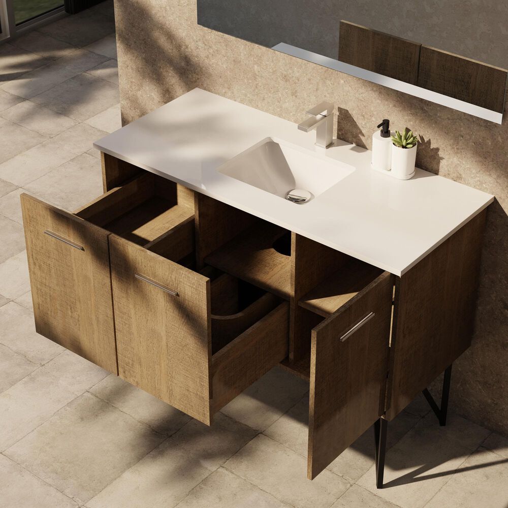 Lexora Home Lancy 48" Single Bathroom Vanity in Rustic Acacia with 2 cm White Quartz Top and Rectangular Sink, , large