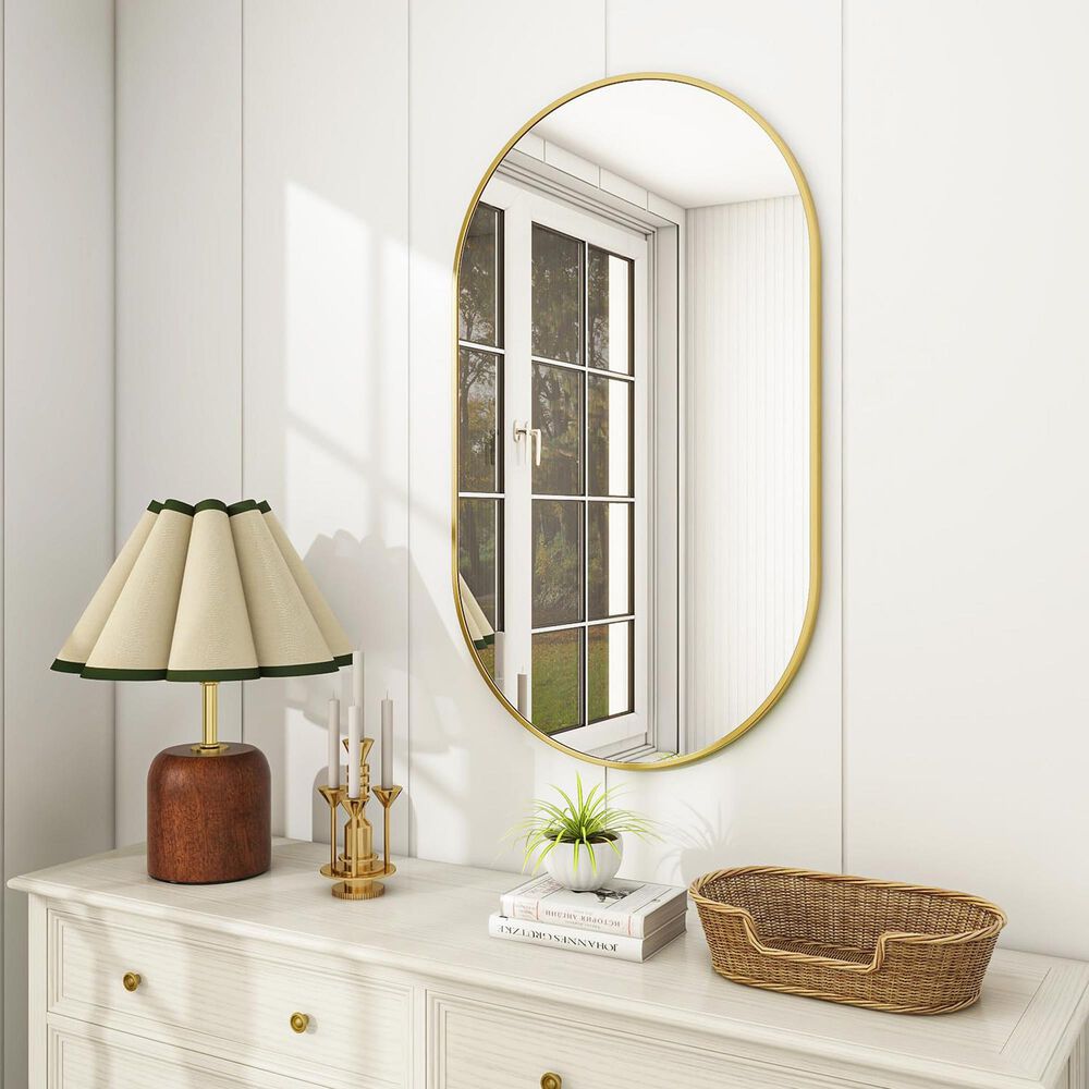 HOMLUX 20" x 36" Oval Wall Mirror in Gold, , large