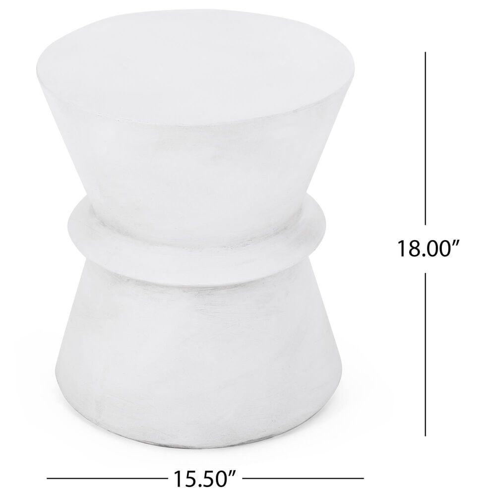 Hearth and Haven Round Patio Side Table with Hourglass-Shaped Base in Antique White, , large