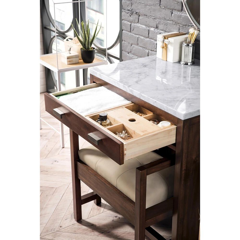 James Martin Vanities Addison 30&quot; Freestanding Countertop Unit in Mid Century Acacia with 3 cm Carrara White Marble Top, , large