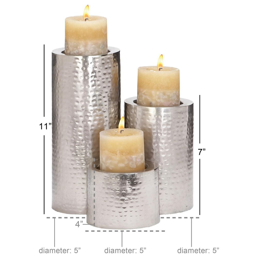 Maple and Jade Handmade Pillar Candle Holder in Silver &#40;Set of 3&#41;, , large