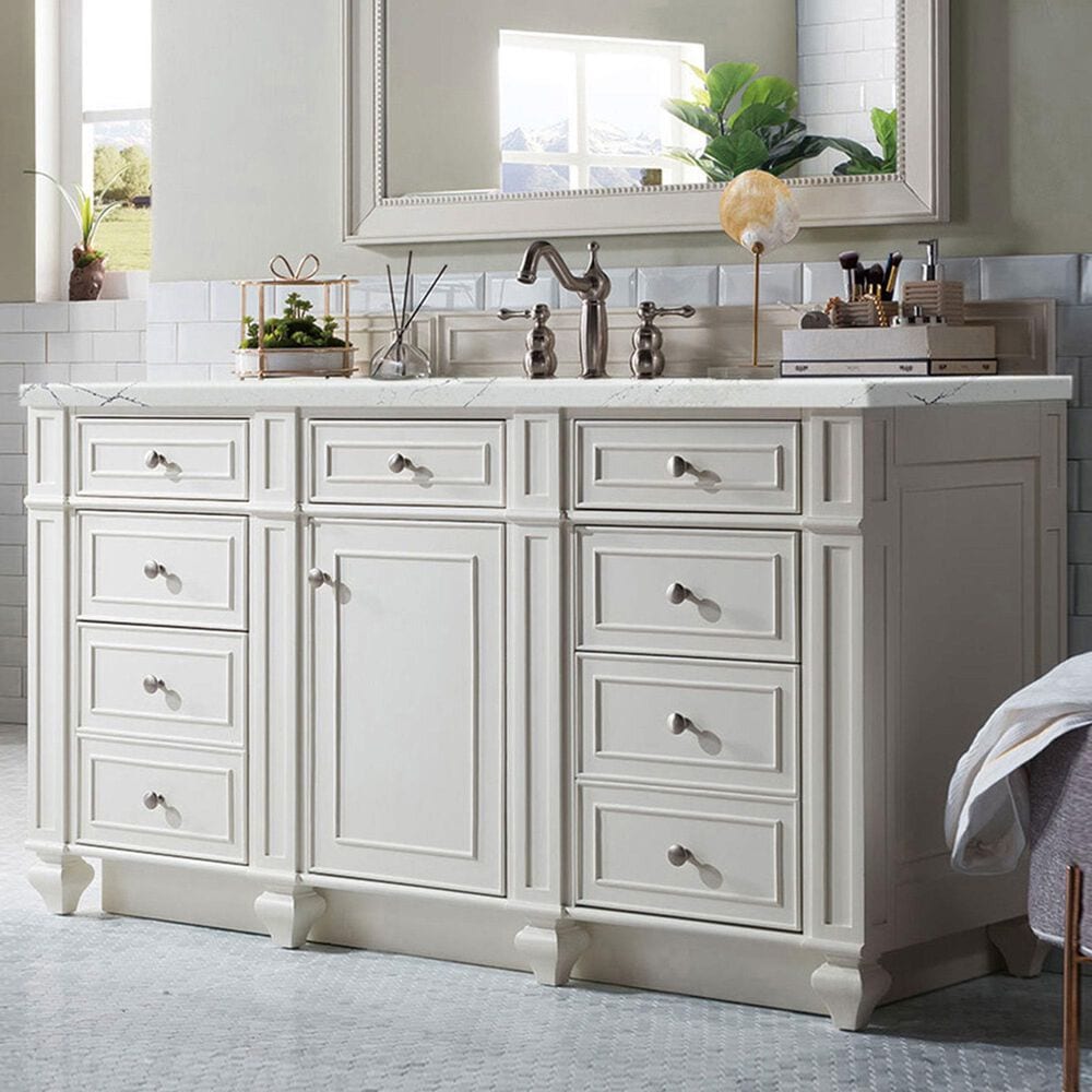 James Martin Vanities Bristol 60&quot; Single Bathroom Vanity in Bright White with 3 cm Ethereal Noctis Quartz Top and Rectangular Sink, , large