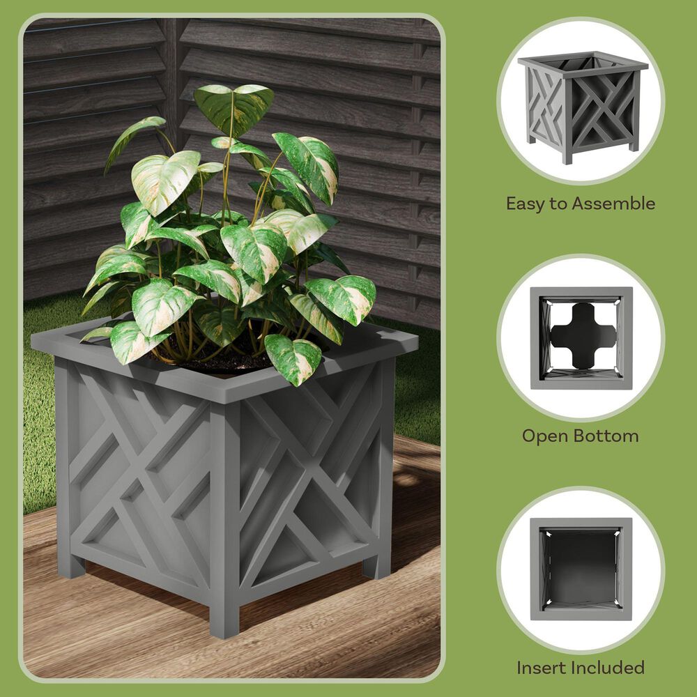 Timberlake 14.75" Lattice Design Planter Box in Gray, , large