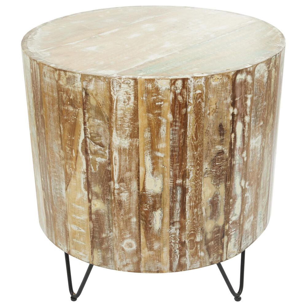 Maple and Jade End Table with Metal Hairpin Legs in Brown, Whitewashed, Blue and Black, , large