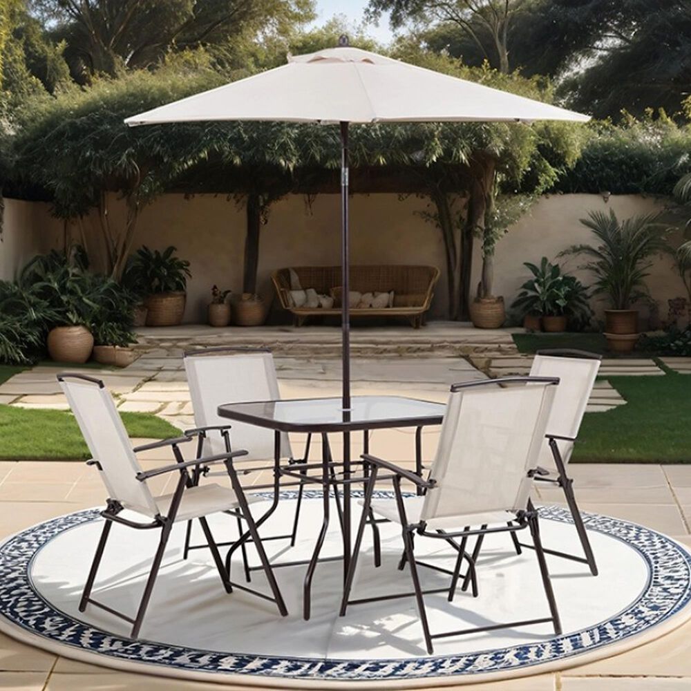 Furniture of America Nuri 6-Piece Outdoor Dining Set with Umbrella in Black, , large