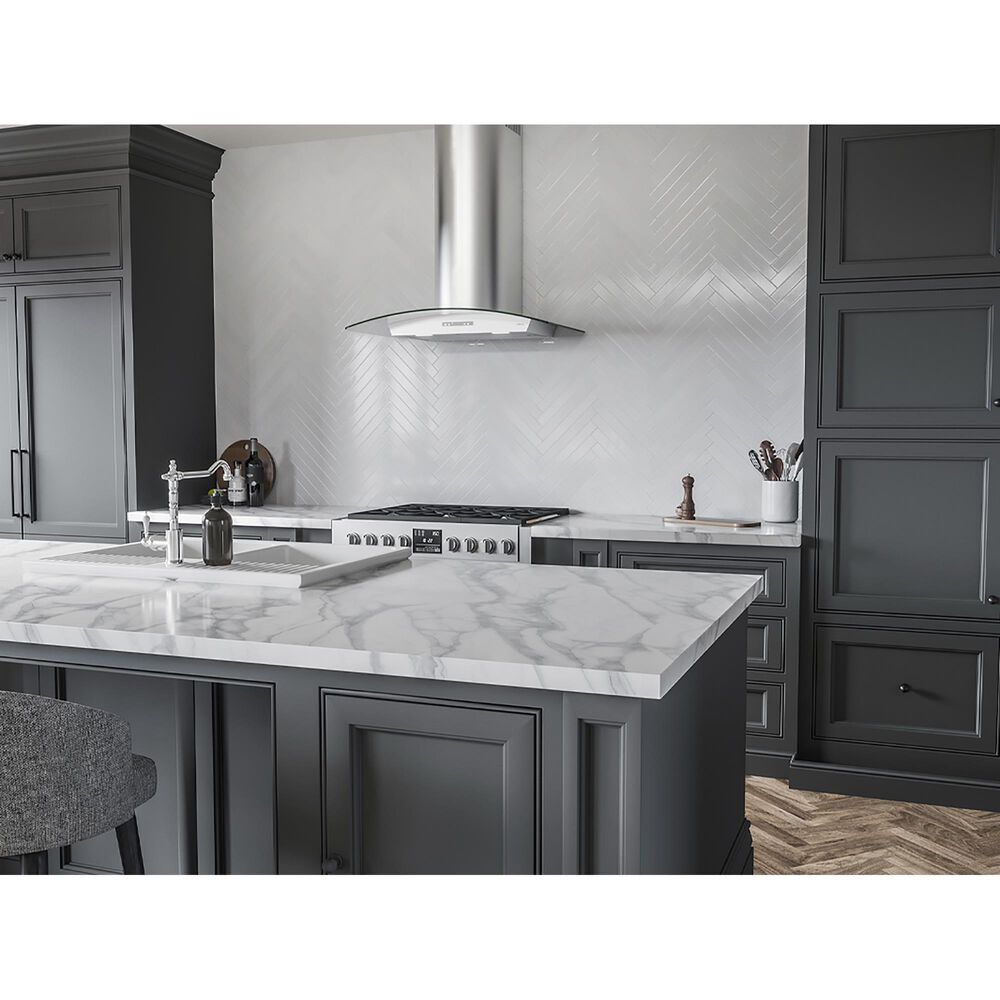 Zephyr Milano 36&quot; Wall Range Hood in Stainless Steel and Glass, , large