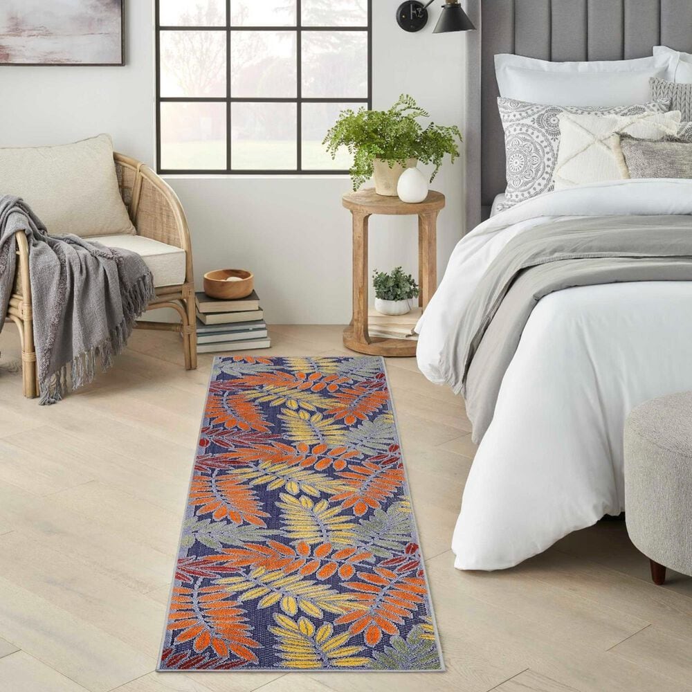 Nourison Aloha ALH18 2&#39;3&quot; x 8&#39; Navy and Multicolor Indoor/Outdoor Runner, , large