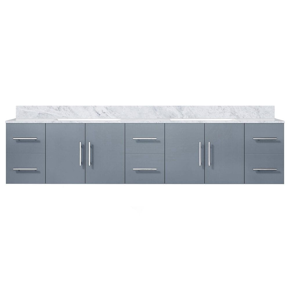 Lexora Home Geneva 84&quot; Double Bathroom Vanity in Dark Grey with 2 cm White Carrara Marble Top and Rectangular Sinks, , large