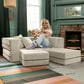Jaxx Zipline 3-Piece Stationary Convertible Sleeper Loveseat in Ivory Velvet, , large