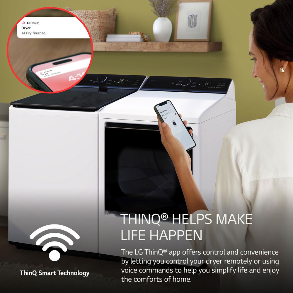 LG 7.3 Cu. Ft. Rear Control Electric Dryer with LG EasyLoad Door and AI Sensing in Alpine White, , large