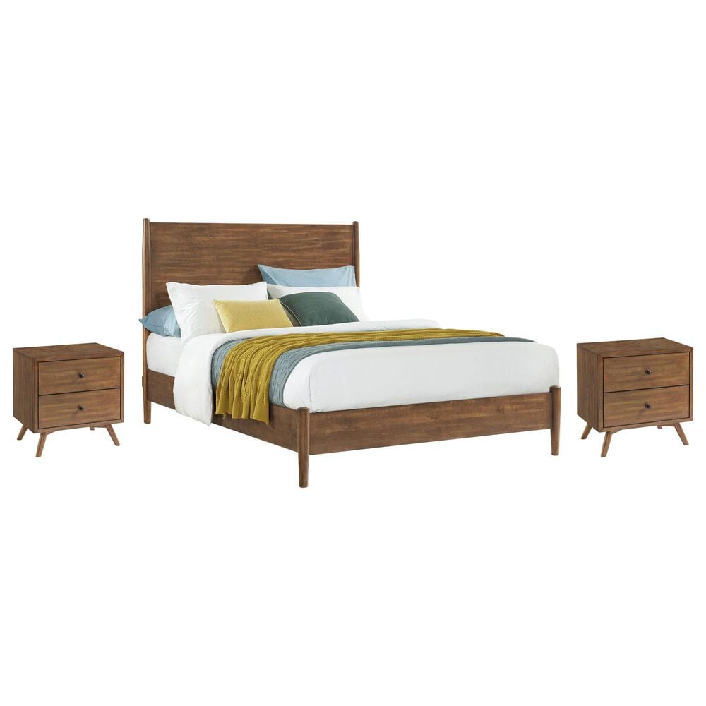 Martin Svensson Home Mid Century Modern Queen Platform Bed with Two Nightstands in Cinnamon, , large