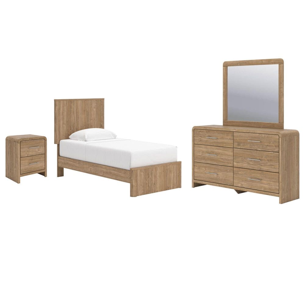 Ashley Gramburg 4 Piece Twin Platform Panel Bedroom Set in Warm Brown, , large