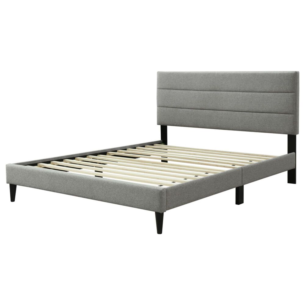 Hearth and Haven Queen Upholstered Platform Bed with USB Charging Ports in Gray, , large