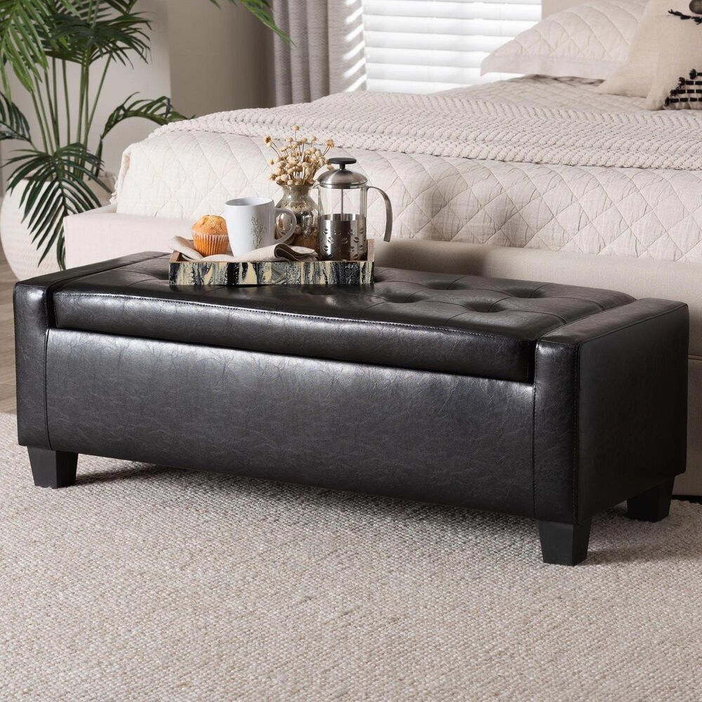 Baxton Studio Manchester Storage Ottoman in Black, , large