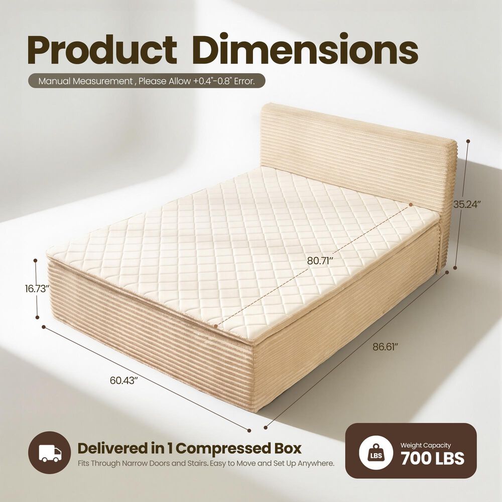 HOMLUX Plush Queen Mattress with Beige Headboard, , large