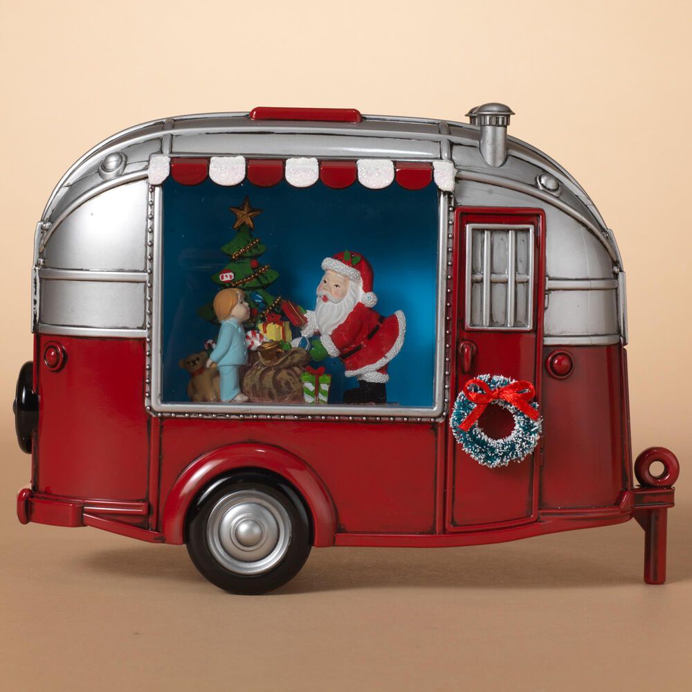 The Gerson Company Lighted Musical Spinning Water Globe Camper with Holiday Figurine in Red, , large