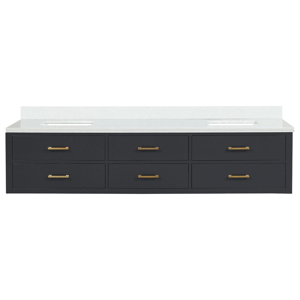 Lexora Home Castor 84" Double Bathroom Vanity in Black with 2 cm White Cultured Marble Top and Rectangular Sinks, , large