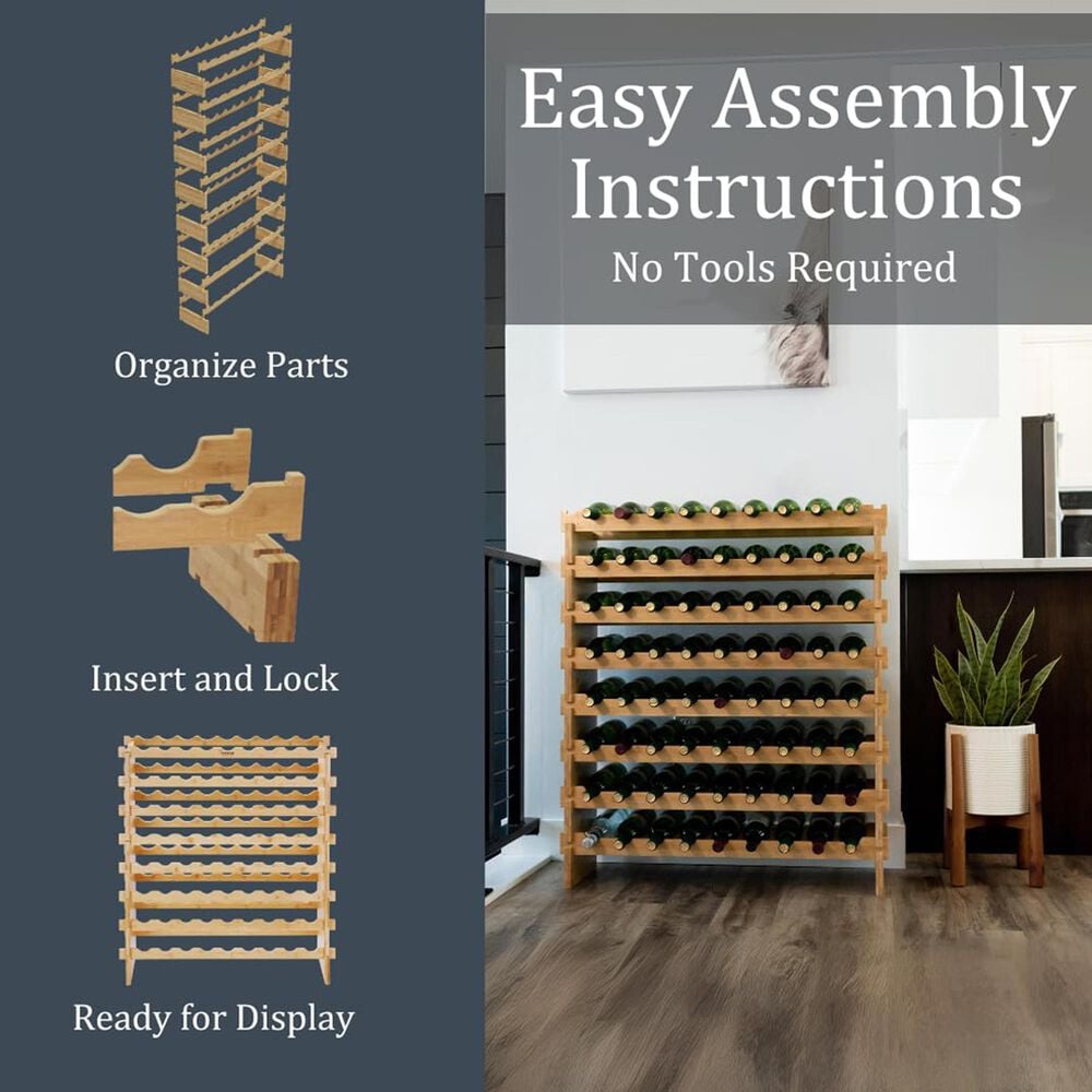 HOMLUX 72-Bottle Bamboo Stackable Modular Wine Rack in Natural, , large