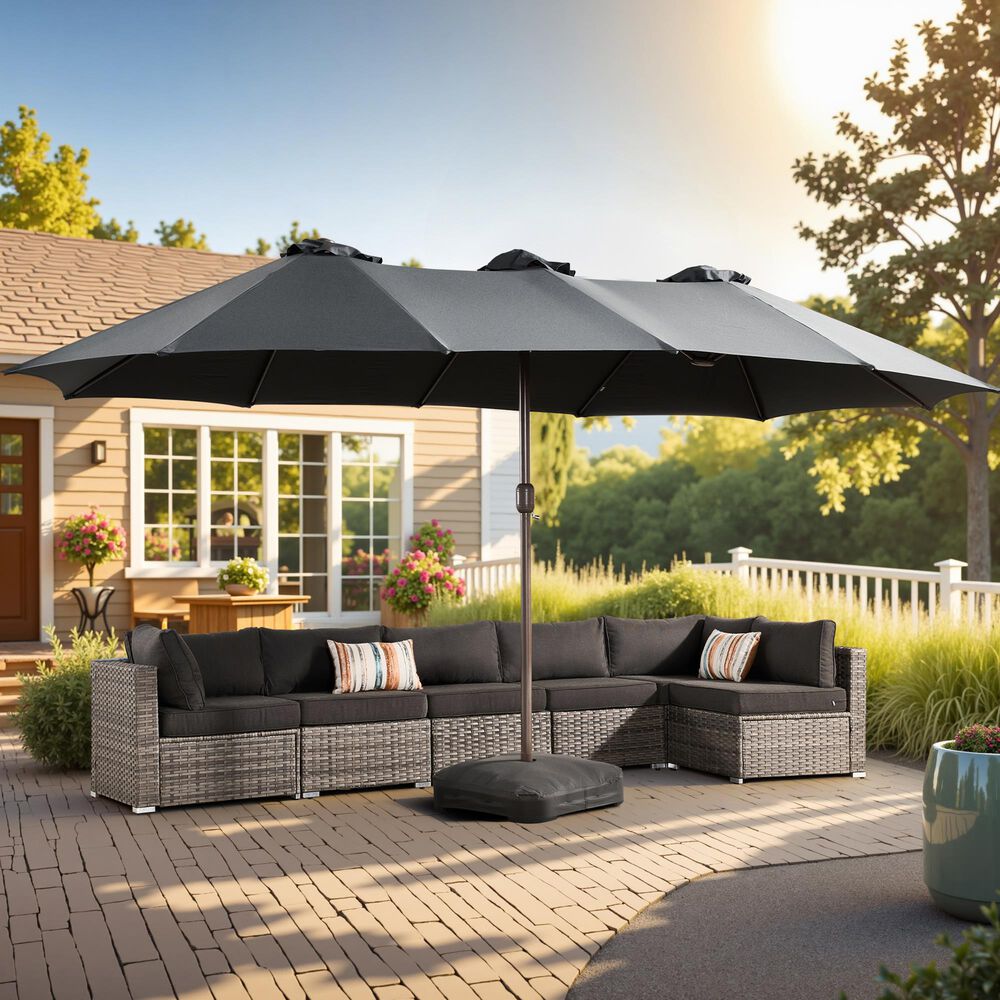HOMLUX 15' Outdoor Market Umbrella with Sandbags Base in Dark Gray, , large