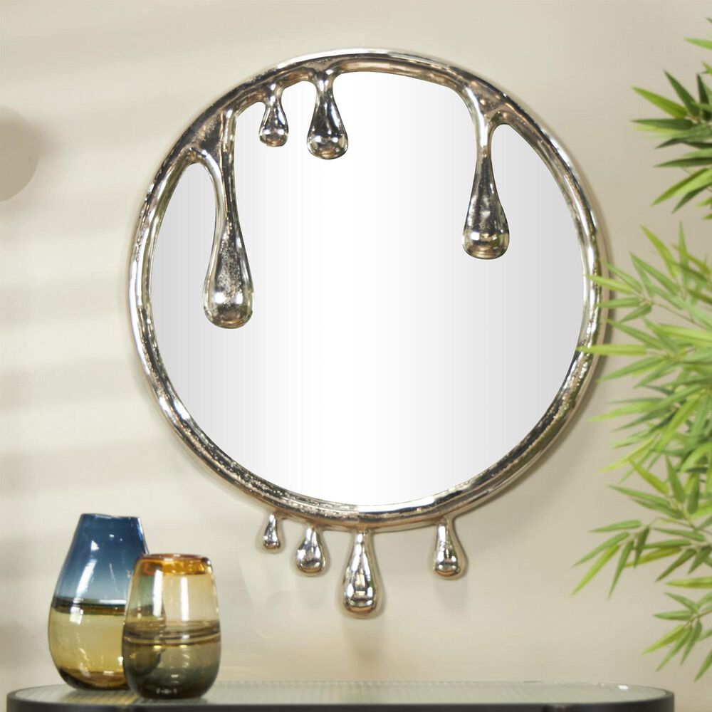 Maple and Jade Round Aluminum Wall Mirror in Silver, , large