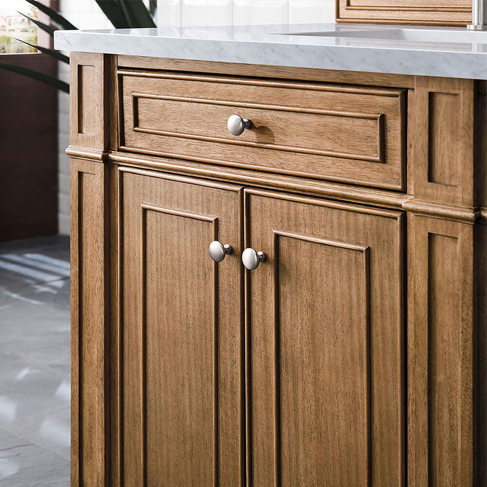 James Martin Vanities Bristol 72&quot; Double Bathroom Vanity in Saddle Brown with 3 cm Eternal Jasmine Pearl Quartz Top and Rectangular Sinks, , large