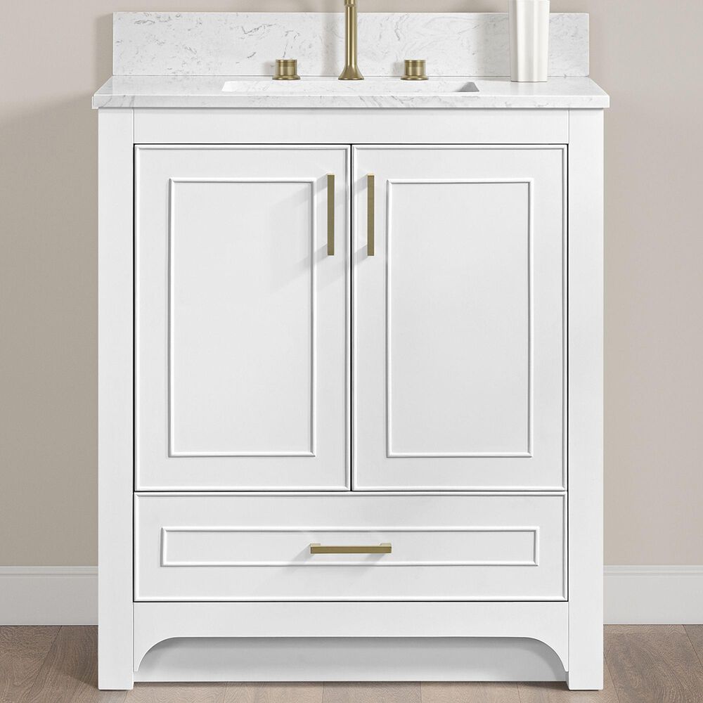 37B Lucerne 30" Single Bathroom Vanity in Bright White with Marble Top and Backsplash, , large