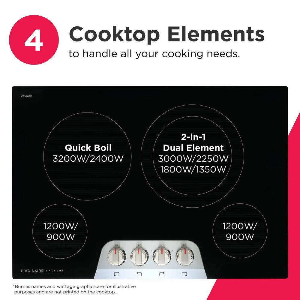 Frigidaire Gallery 30" Electric Cooktop with 4 Element in Stainless Steel and Black, , large