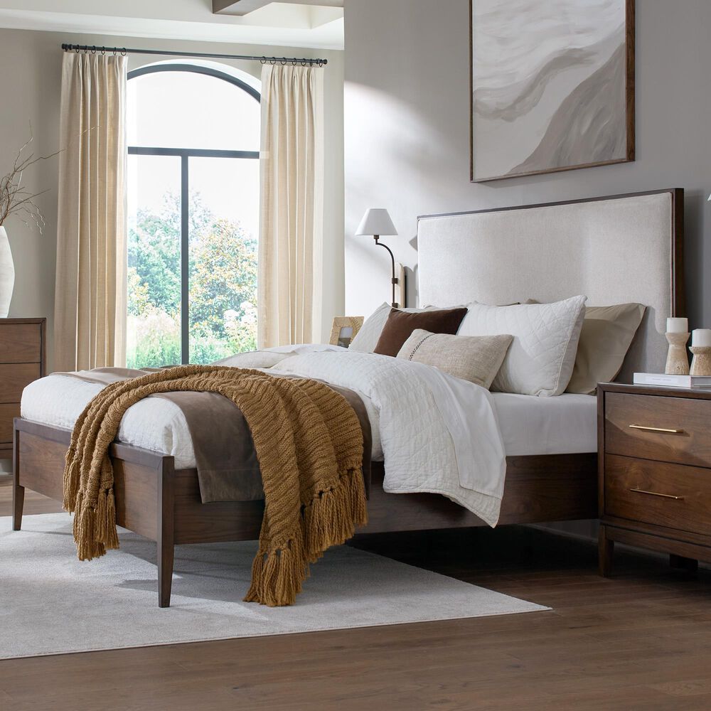 Riva Ridge Jasper King Upholstered Panel Bed in Modern Walnut, , large