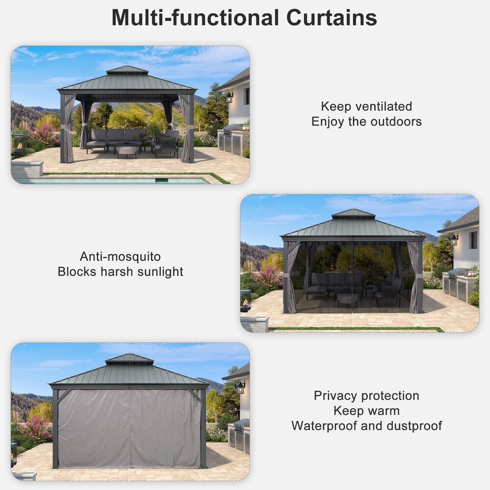 HOMLUX 13-ft x 13-ft Hardtop Roof Patio Gazebo in Gray with Hardtop Roof (Screen Included), , large