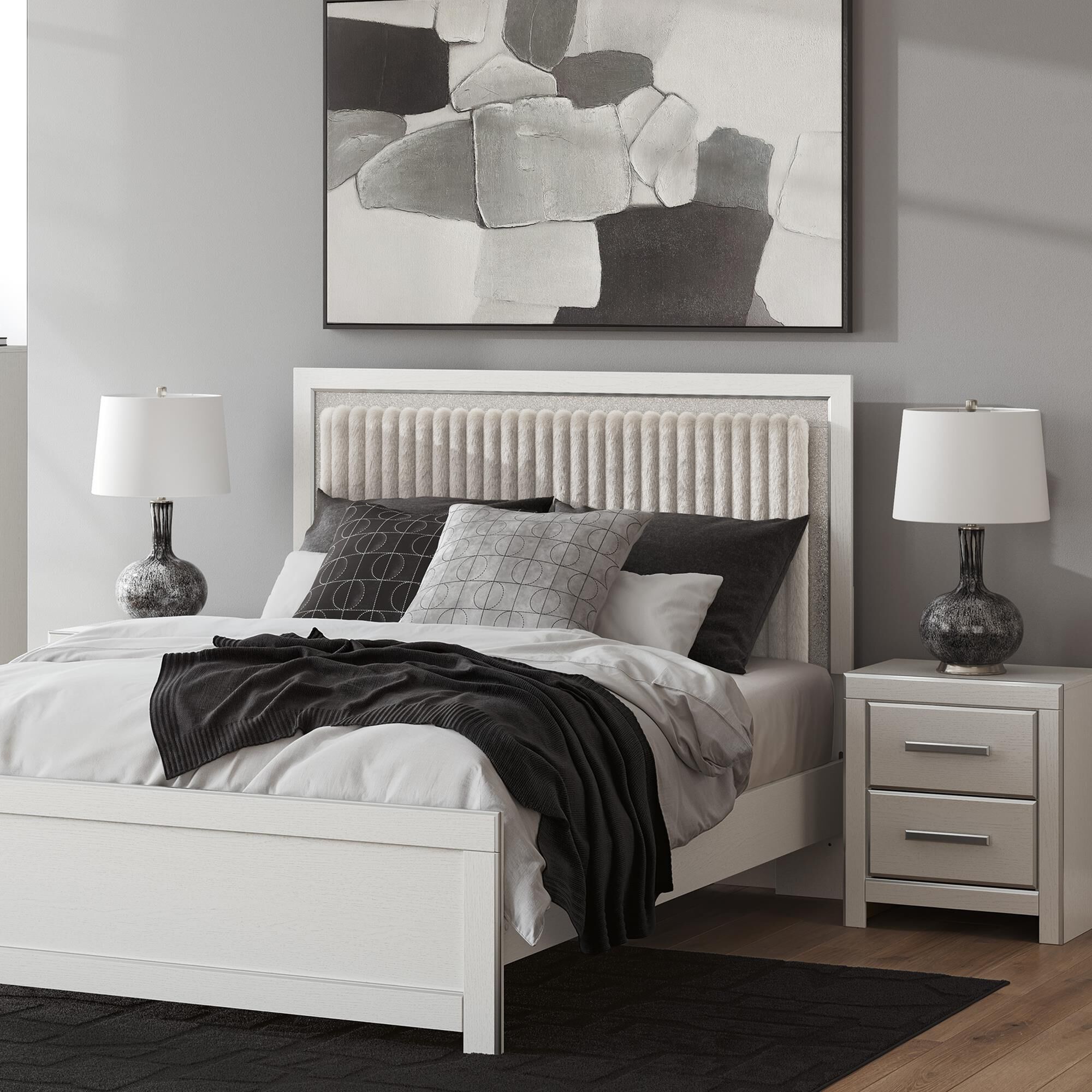 Ashley Zuraleus 2-Drawer Night Stand in Matte White and Chrome