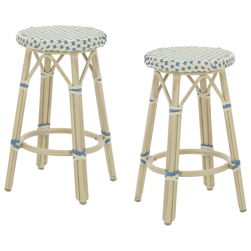Furniture of America Eldridge 26" Patio Bar Stool in Natural and Blue (Set of 2), , large