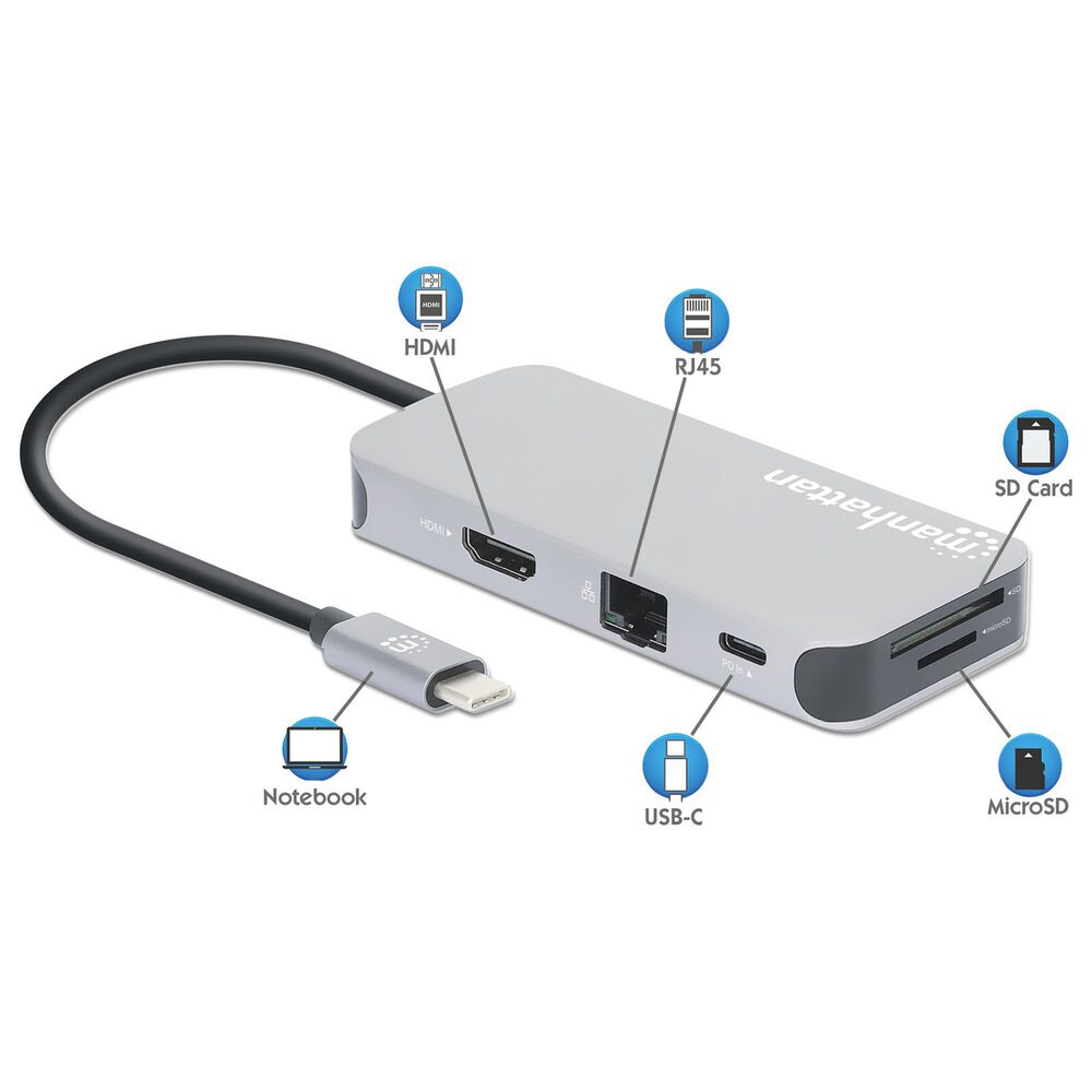 Manhattan USB-C 8-In-1 Docking Station with Power Delivery, , large