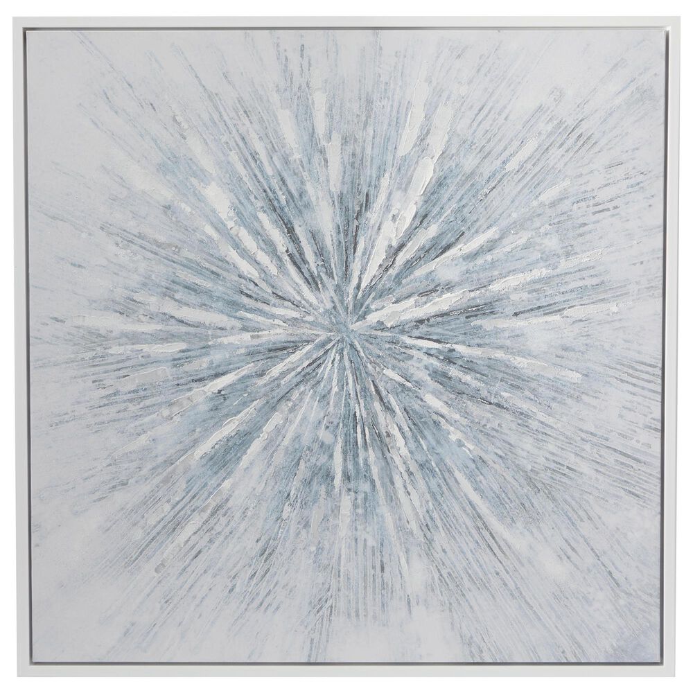 Maple and Jade 39" x 39" Canvas Starburst Radial Wall Art with Silver Frame in White, Blue and Gray, , large