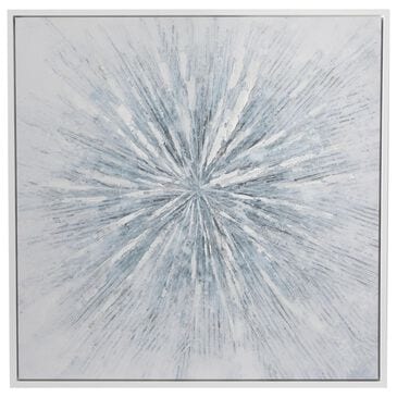 Maple and Jade 39" x 39" Canvas Starburst Radial Wall Art with Silver Frame in White, Blue and Gray, , large