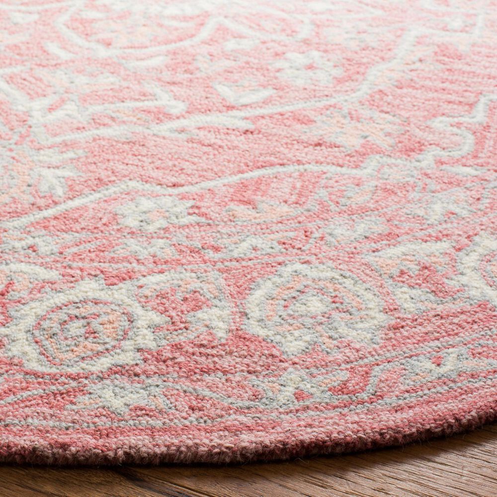Safavieh Micro-Loop Oriental 5&#39; Round Pink and Ivory Area Rug, , large