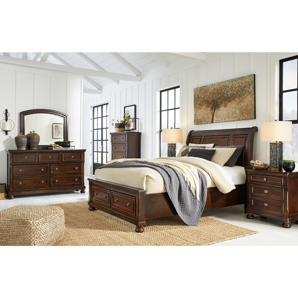 Ashley Porter Queen Sleigh Storage Bed in Rustic Brown, , large